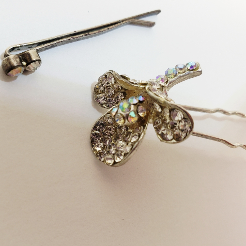 Silver Crystal Hair Pin Set - Calla Lilly - Crystal Hair Jewellry